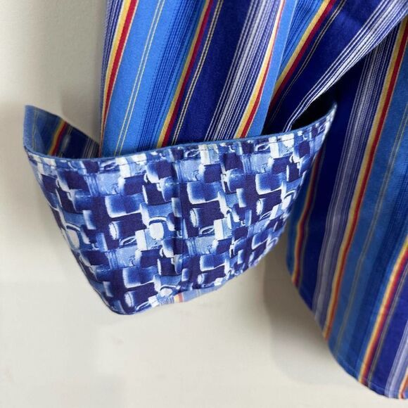 Robert Graham Blue Stripes Button Up‎ Shirt Men’s M Read - Picture 2 of 12